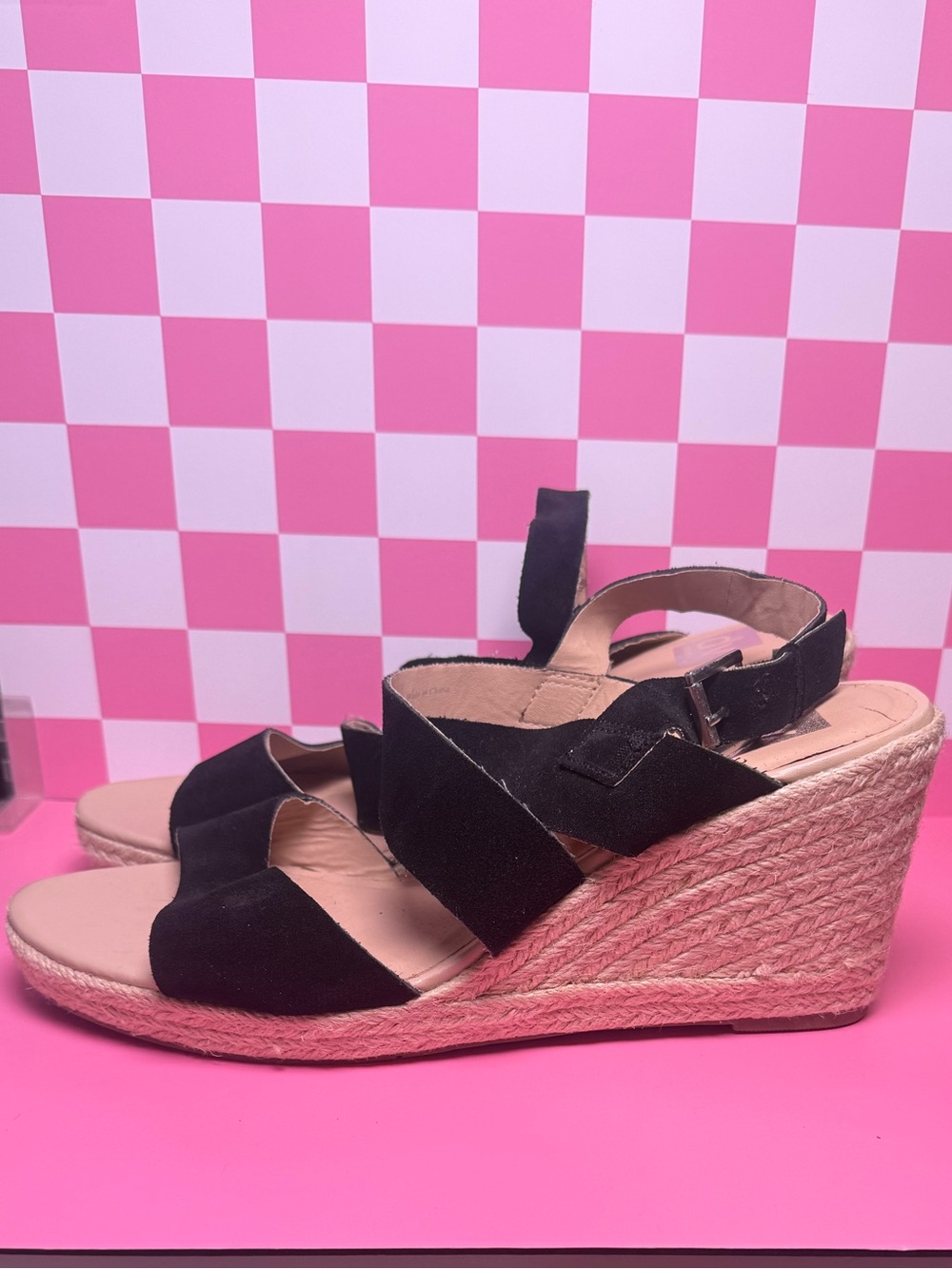 DV Dolce Vita Black Suede Criss Cross Strap Wedge Espadrilles